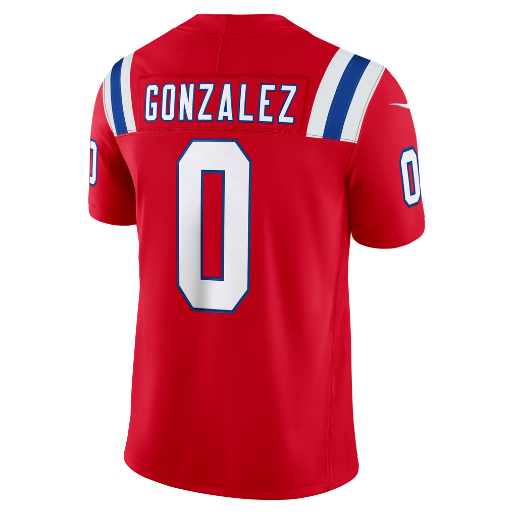 Men's New England Patriots Christian Gonzalez Nike Red Alternate Vapor F.U.S.E. Stitched Limited Jersey - Image 4