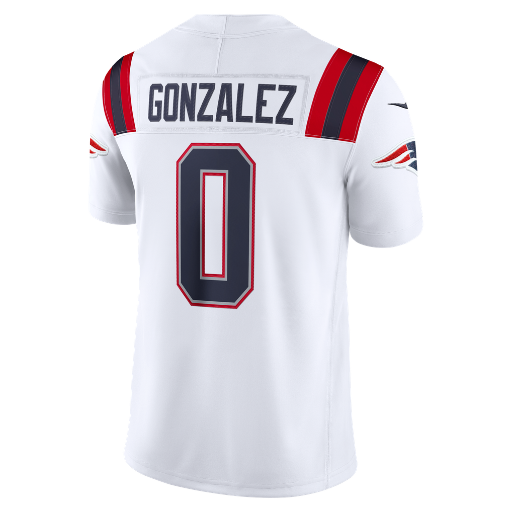 Men's New England Patriots Christian Gonzalez Nike White Vapor F.U.S.E. Stitched Limited Jersey - Image 4