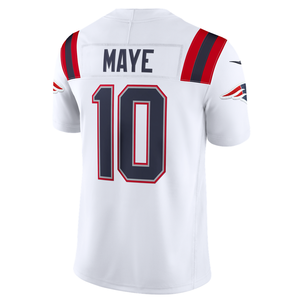 Men's New England Patriots Drake Maye Nike White Vapor F.U.S.E. Stitched Limited Jersey - Image 4