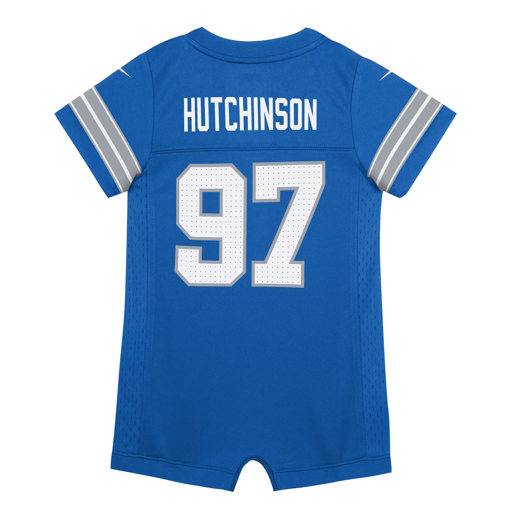 Newborn Detroit Lions Aidan Hutchinson Nike Blue Romper Game Jersey - Image 4