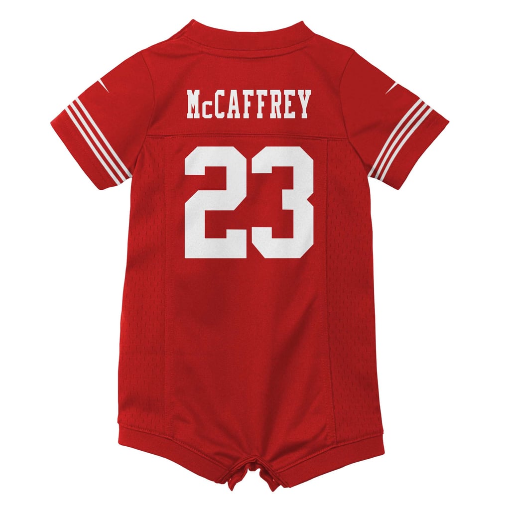 Newborn San Francisco 49ers Christian McCaffrey Nike Scarlet Romper Game Jersey - Image 4