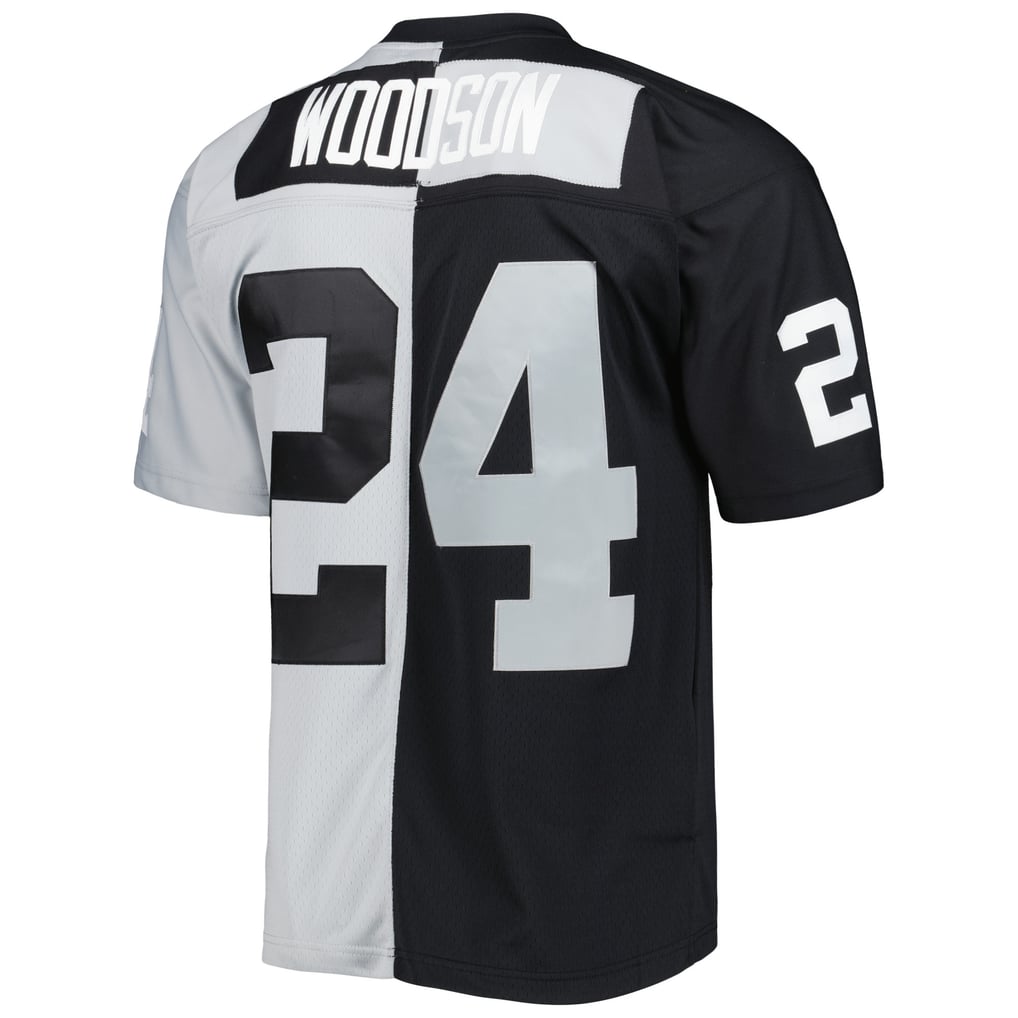 Men's Las Vegas Raiders Charles Woodson Mitchell & Ness Black/Silver 1998 Split Legacy Replica Jersey - Image 4