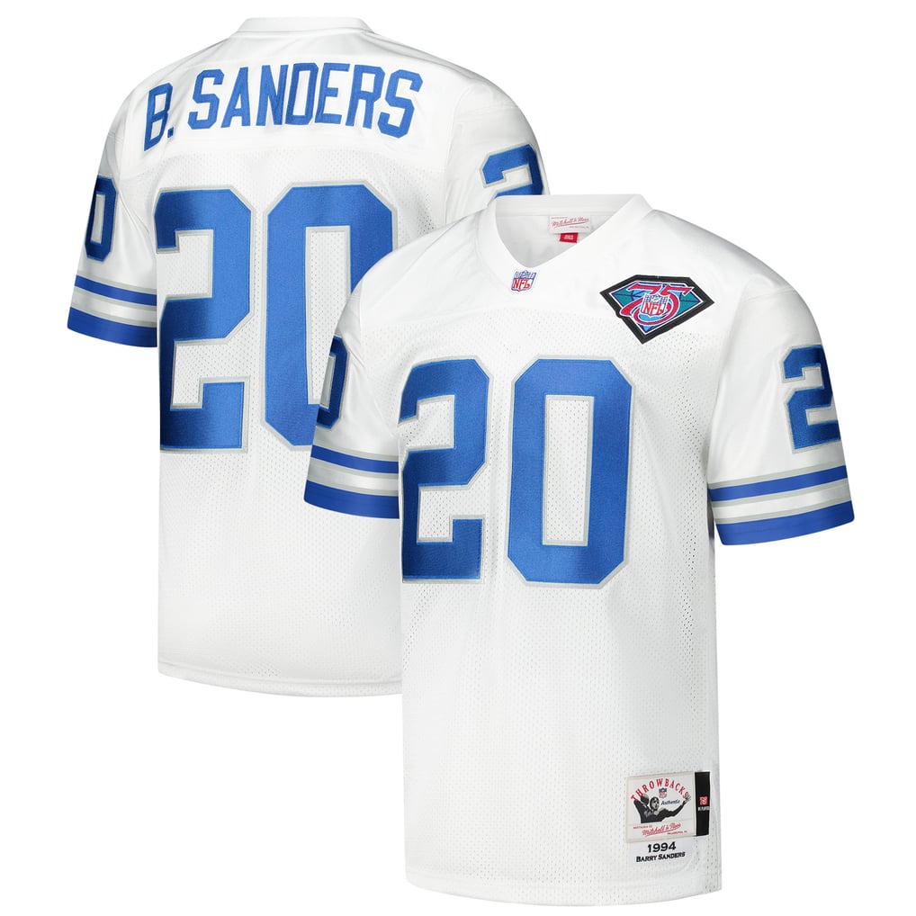 Men's Detroit Lions 1994 Barry Sanders Mitchell & Ness White Authentic Throwback Retired Player Jersey - Image 1