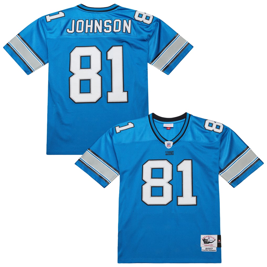 Men's Detroit Lions Calvin Johnson Mitchell & Ness Blue 2007 Authentic Throwback Retired Player Jersey - Image 2