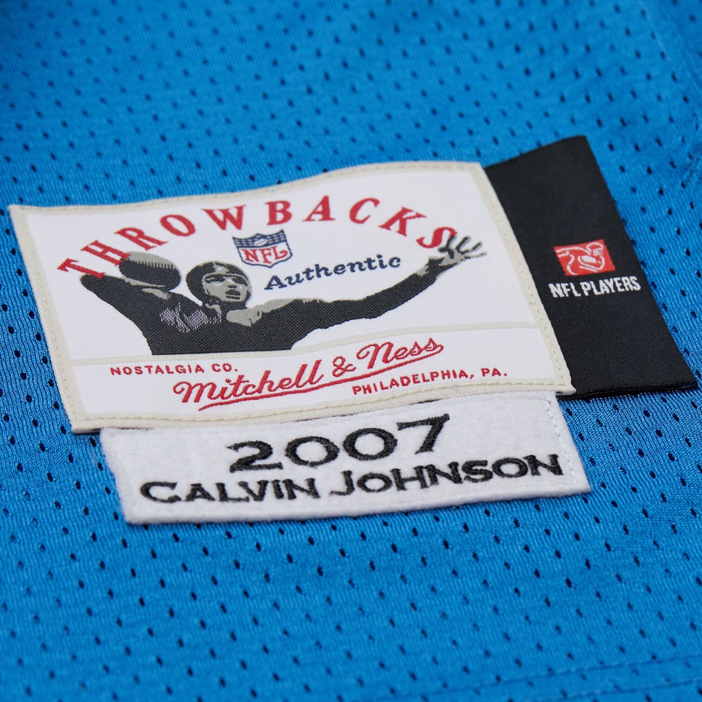 Men's Detroit Lions Calvin Johnson Mitchell & Ness Blue 2007 Authentic Throwback Retired Player Jersey - Image 8