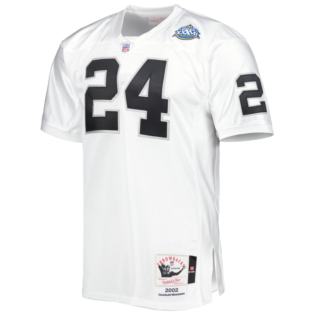Men's Las Vegas Raiders 2002 Charles Woodson Mitchell & Ness White Authentic Throwback Retired Player Jersey - Image 3