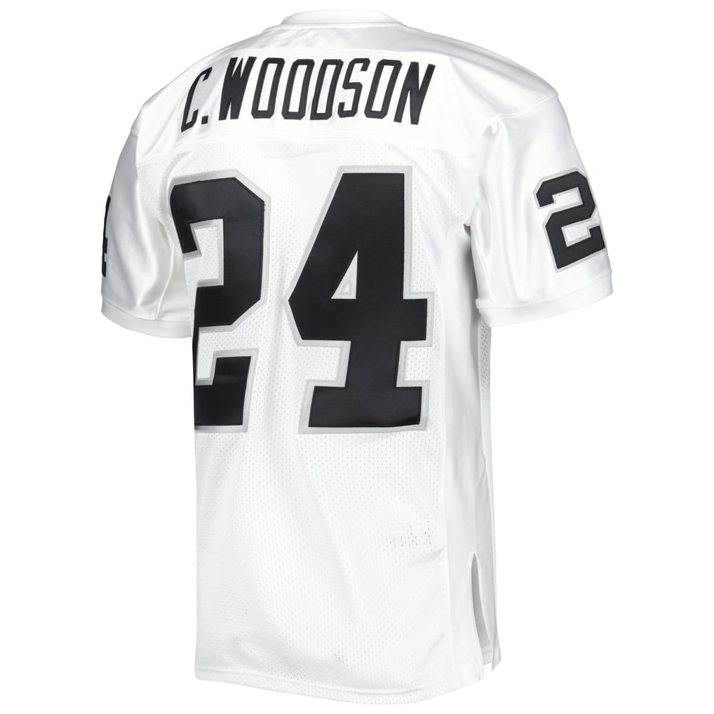 Men's Las Vegas Raiders 2002 Charles Woodson Mitchell & Ness White Authentic Throwback Retired Player Jersey - Image 4