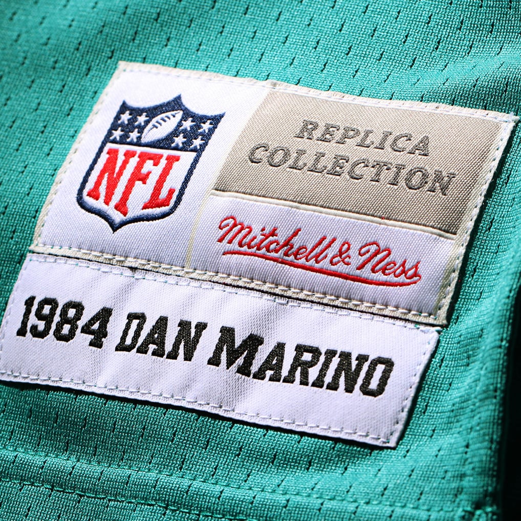 Men's Miami Dolphins Dan Marino Mitchell & Ness Aqua Big & Tall 1984 Retired Player Replica Jersey - Image 7