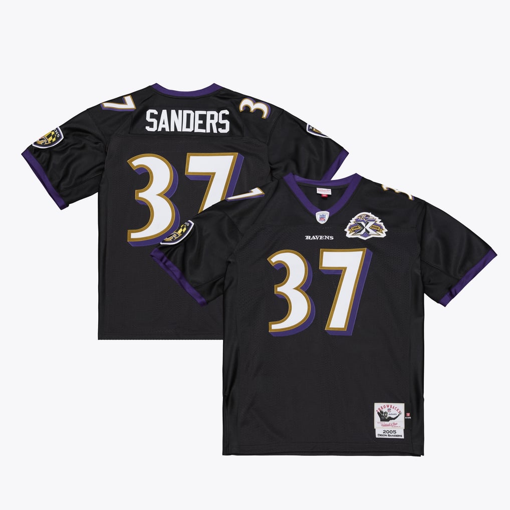 Men's Baltimore Ravens Deion Sanders Mitchell & Ness Black 2005 Authentic Throwback Jersey