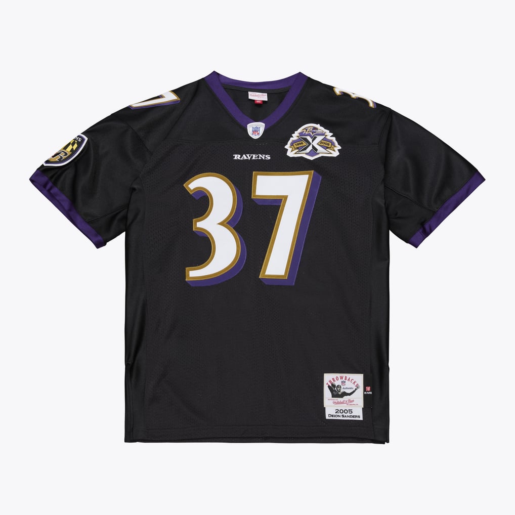 Men's Baltimore Ravens Deion Sanders Mitchell & Ness Black 2005 Authentic Throwback Jersey