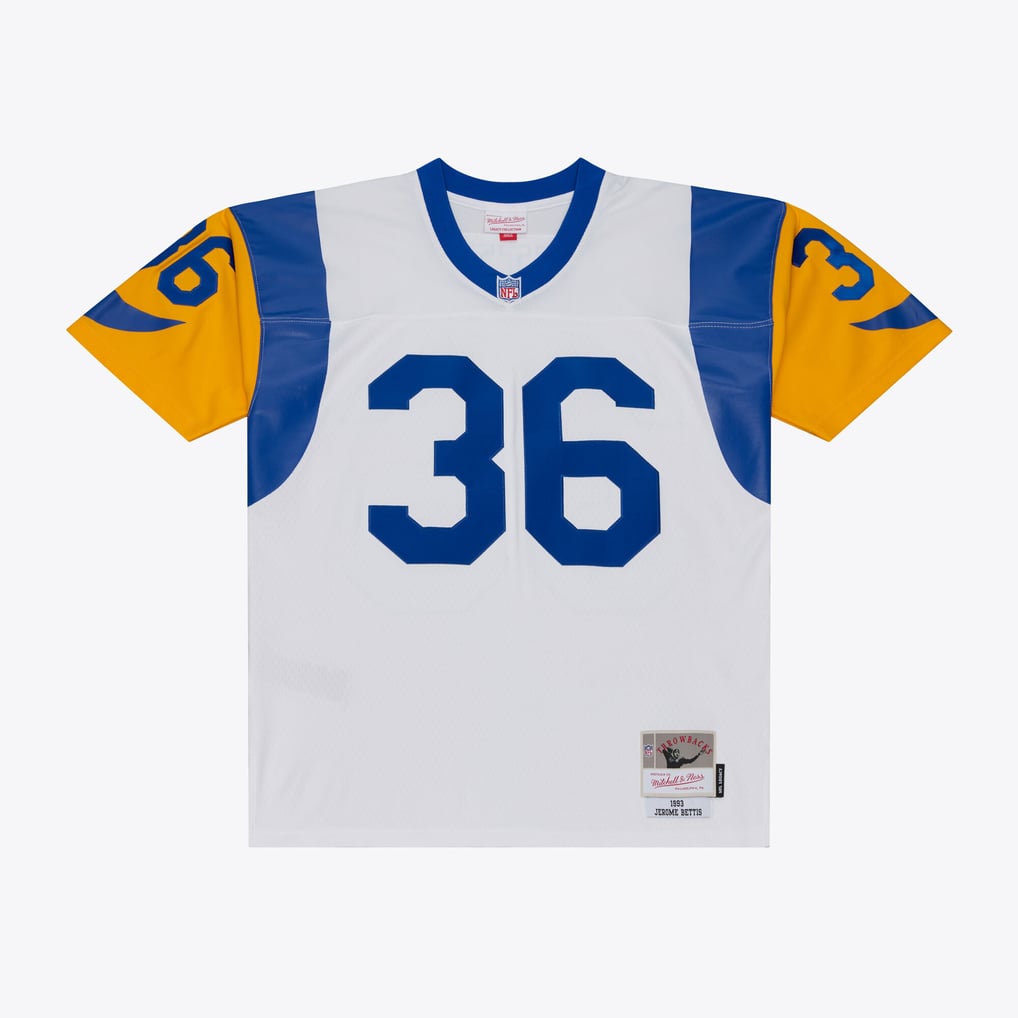 Men's Los Angeles Rams Jerome Bettis Mitchell & Ness White Retired Legacy Replica Player Jersey - Image 2
