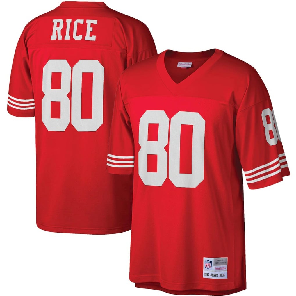 Men's San Francisco 49ers Jerry Rice Mitchell & Ness Scarlet Big & Tall 1990 Retired Player Replica Jersey - Image 2