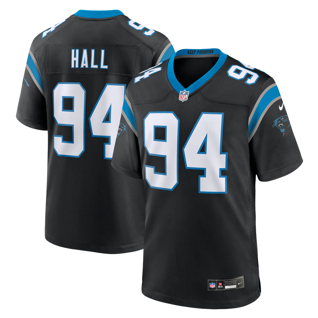 Men's Carolina Panthers Aaron Hall Nike Black Team Game Jersey - Image 1