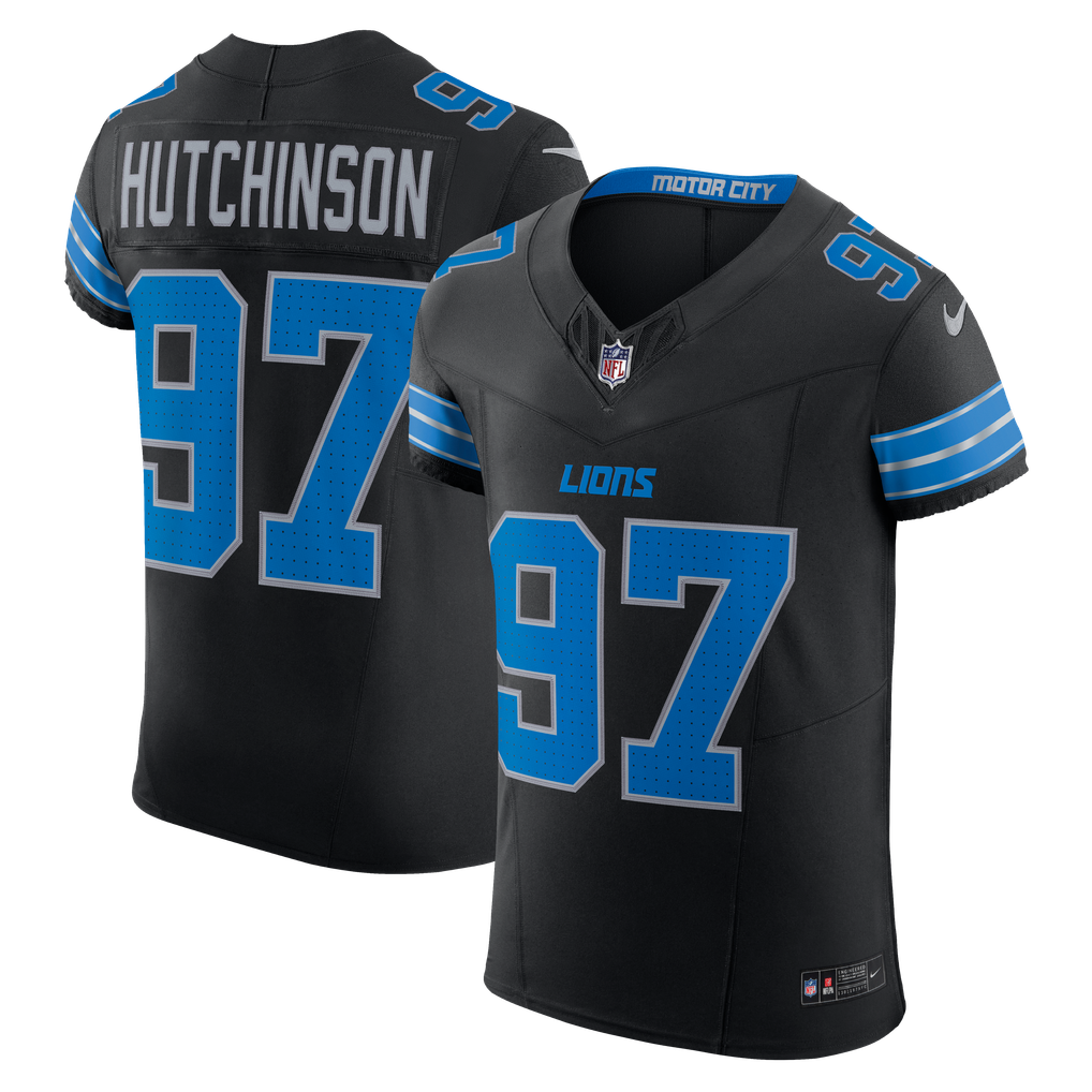 Men's Detroit Lions Aidan Hutchinson Nike Black Alternate Vapor F.U.S.E. Elite Jersey - Image 2