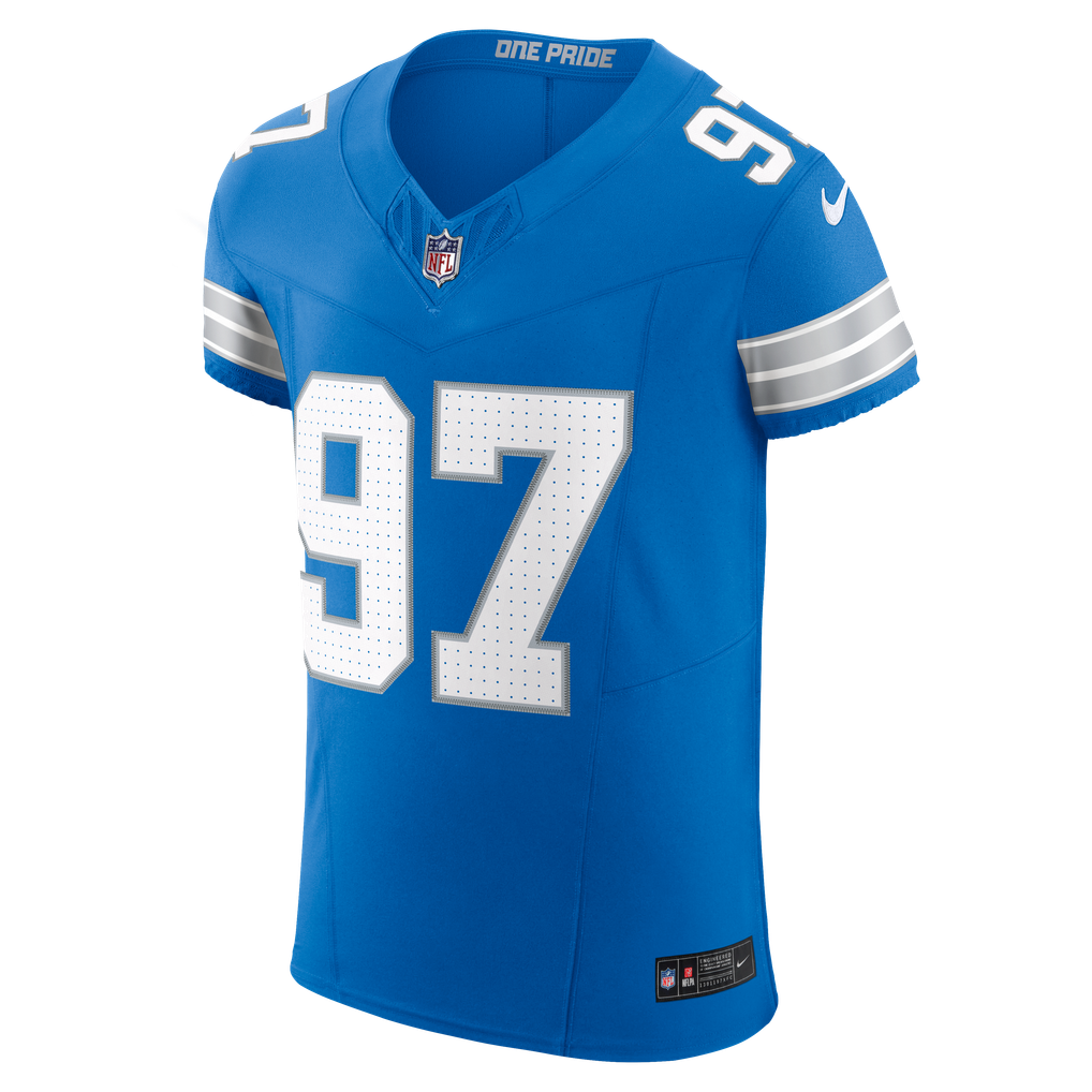 Men's Detroit Lions Aidan Hutchinson Nike Blue Team Vapor F.U.S.E. Elite Jersey - Image 7