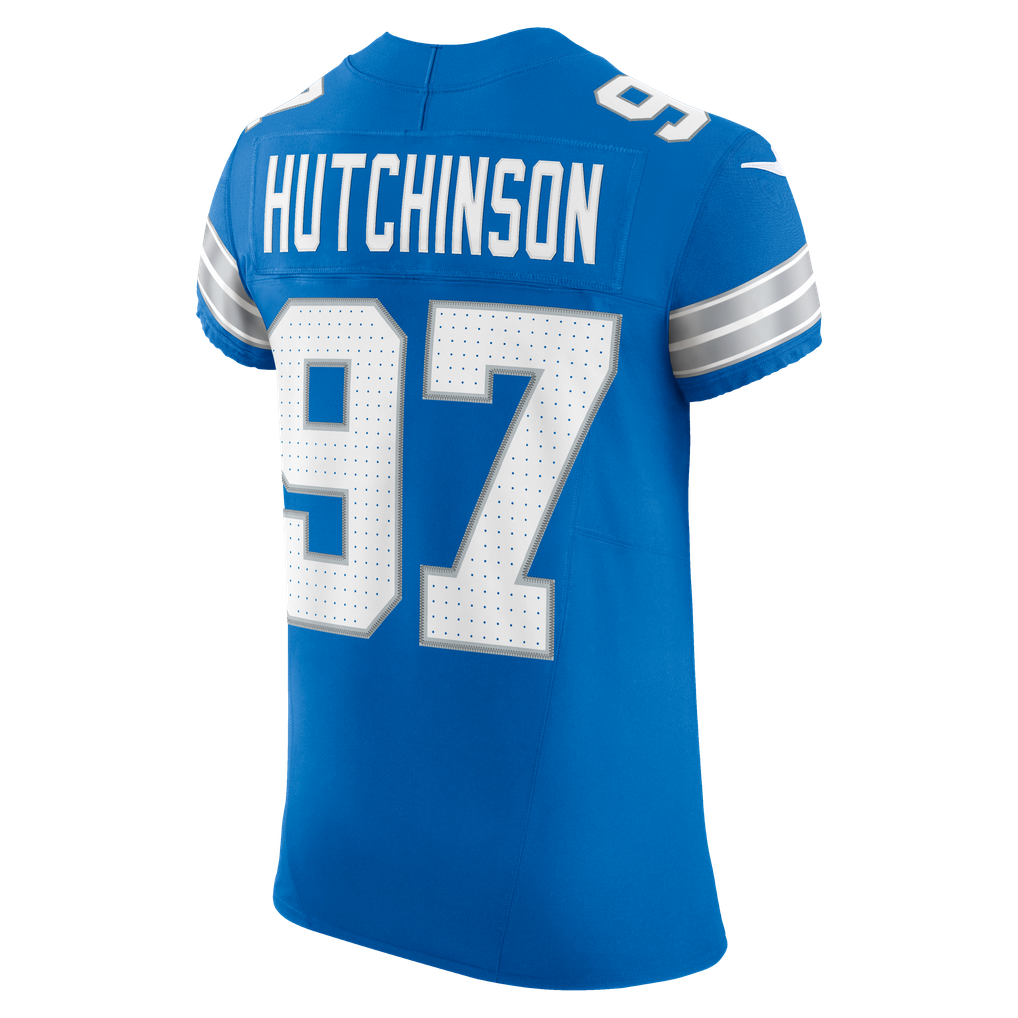 Men's Detroit Lions Aidan Hutchinson Nike Blue Team Vapor F.U.S.E. Elite Jersey - Image 8