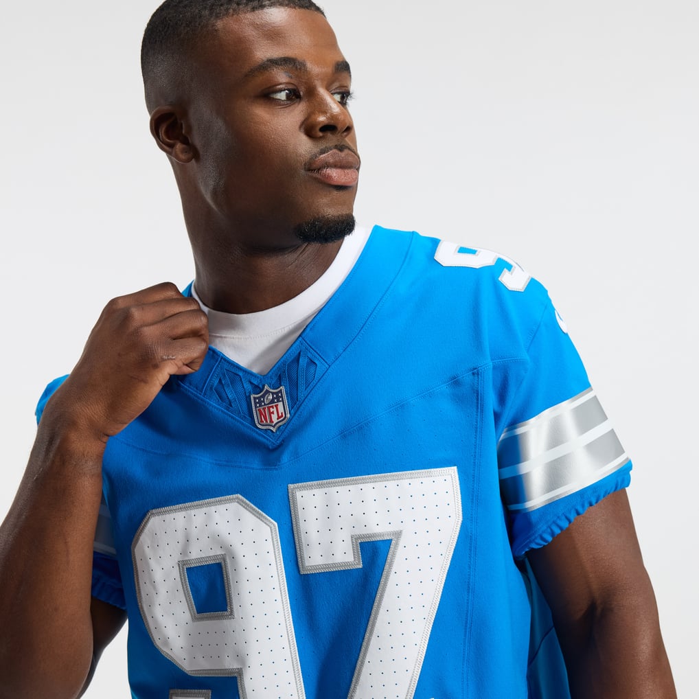 Men's Detroit Lions Aidan Hutchinson Nike Blue Team Vapor F.U.S.E. Elite Jersey - Image 9