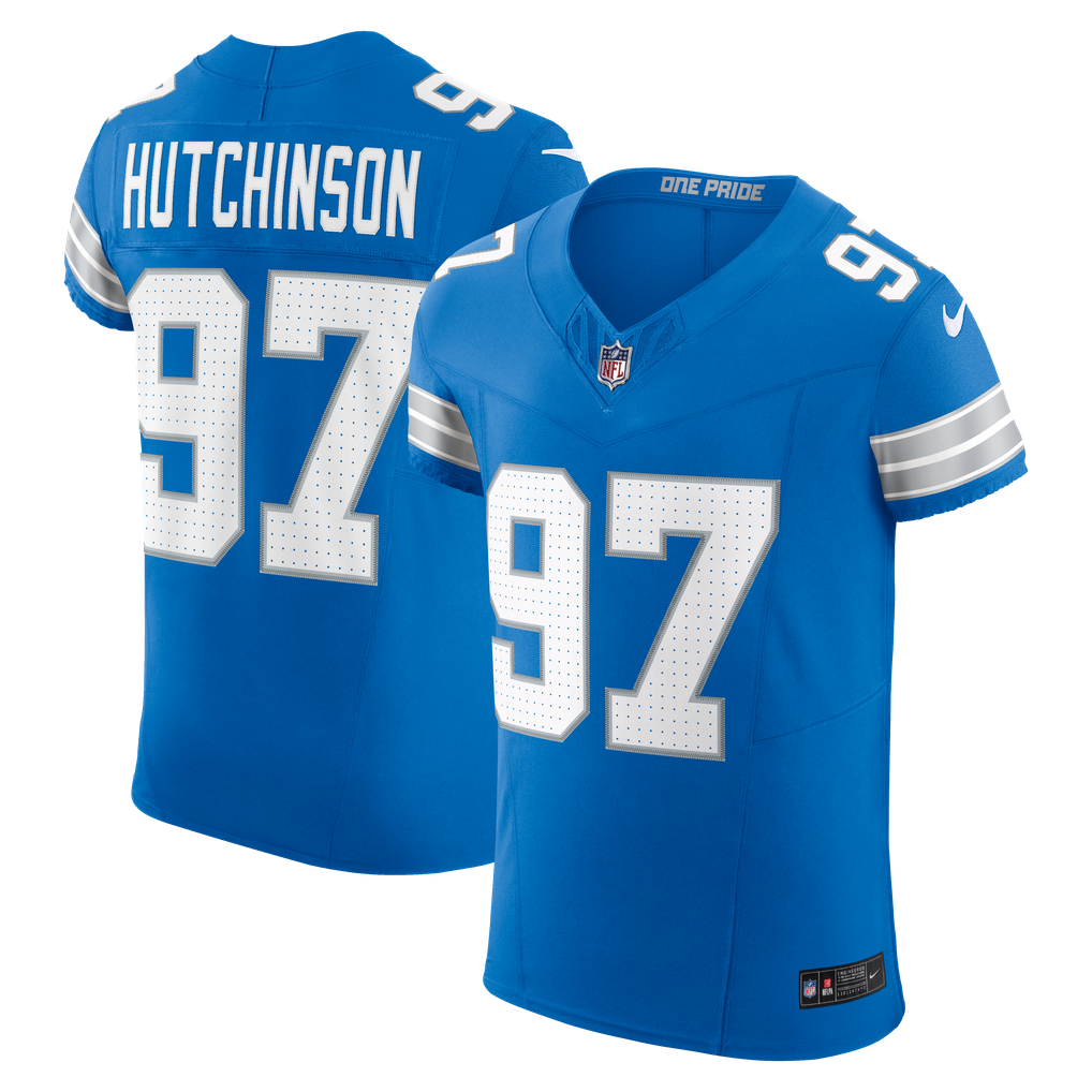 Men's Detroit Lions Aidan Hutchinson Nike Blue Team Vapor F.U.S.E. Elite Jersey - Image 1