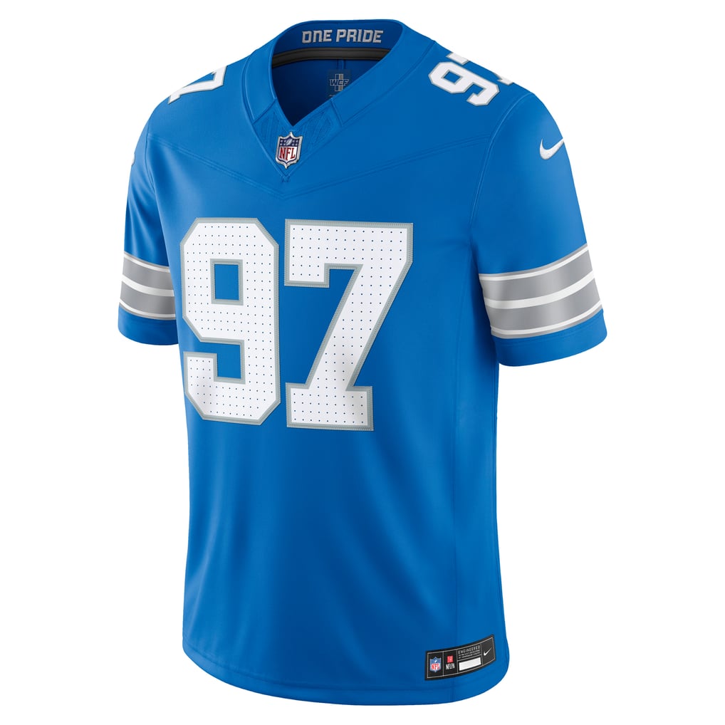 Men's Detroit Lions Aidan Hutchinson Nike Blue Team Vapor F.U.S.E. Stitched Limited Jersey - Image 3