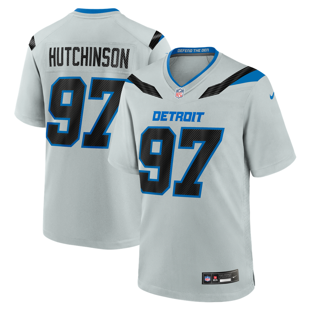 Men's Detroit Lions Aidan Hutchinson Nike Silver 2026 Rivalries Collection Game Jersey - Image 1