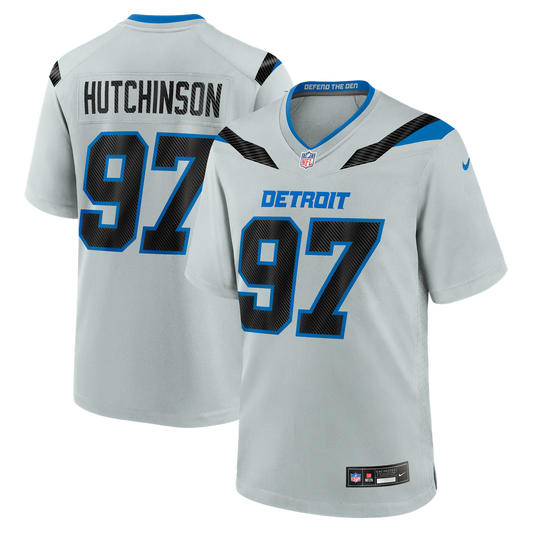 Men's Detroit Lions Aidan Hutchinson Nike Silver 2026 Rivalries Collection Game Jersey - Image 1