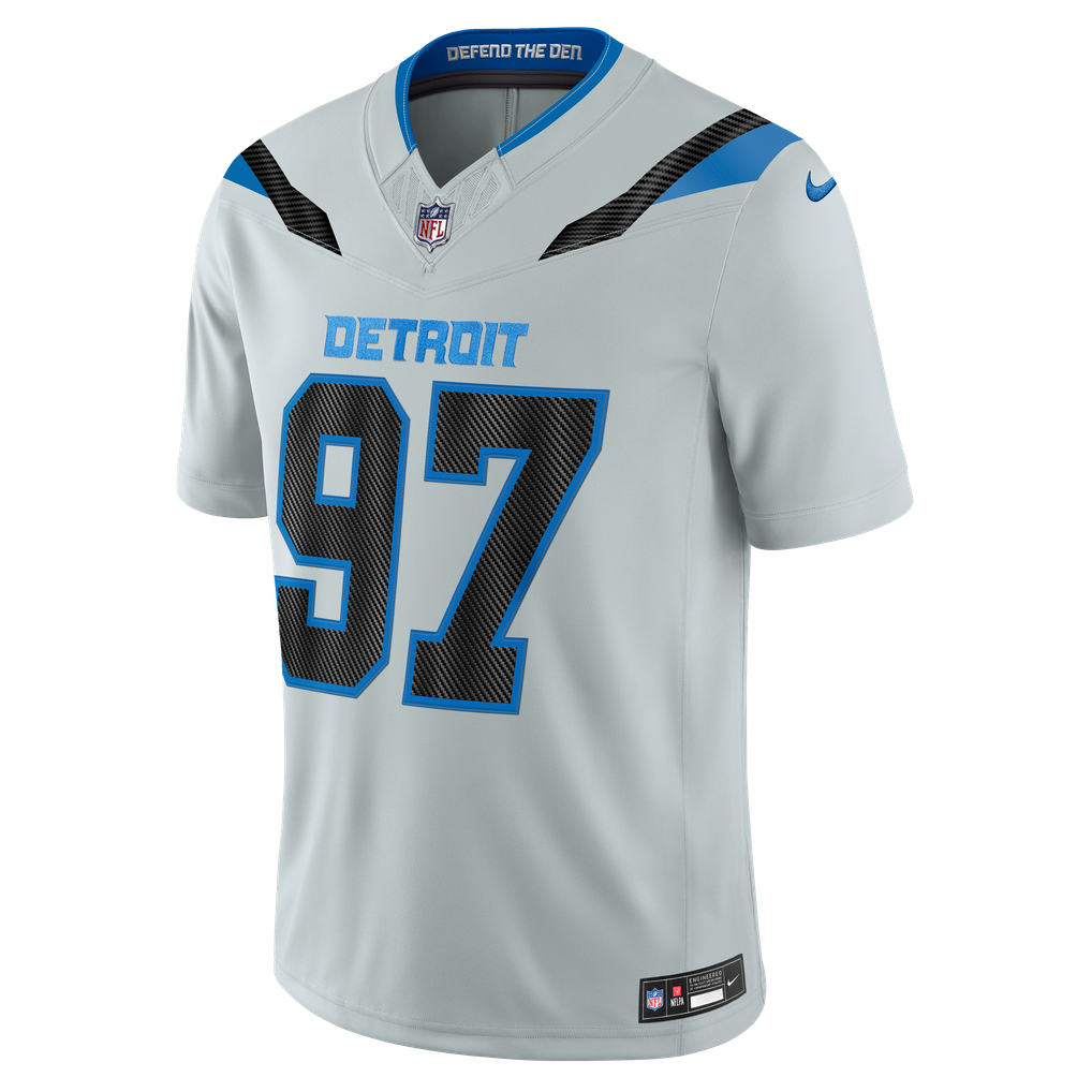 Men's Detroit Lions Aidan Hutchinson Nike Silver 2026 Rivalries Collection Stitched Limited Jersey - Image 3