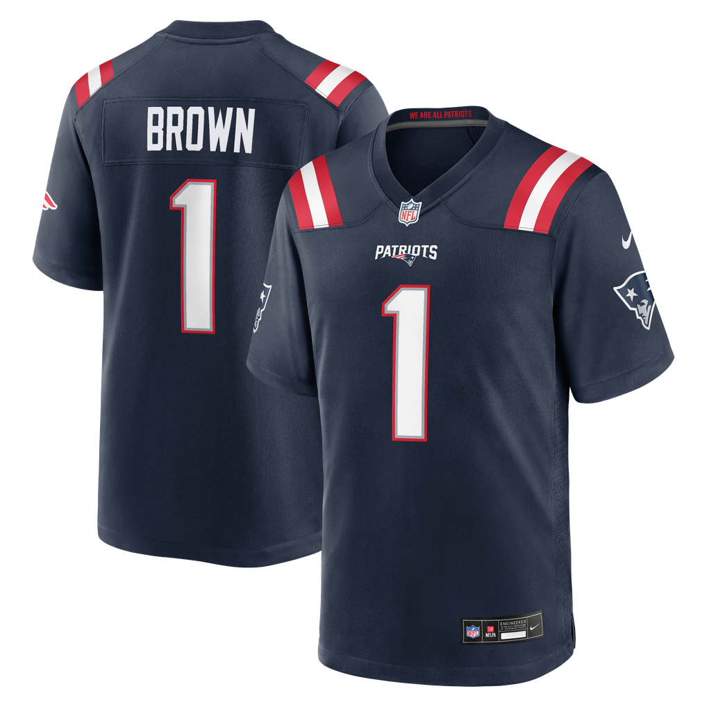 Men's New England Patriots A.J. Brown Nike Navy Team Game Jersey - Image 1