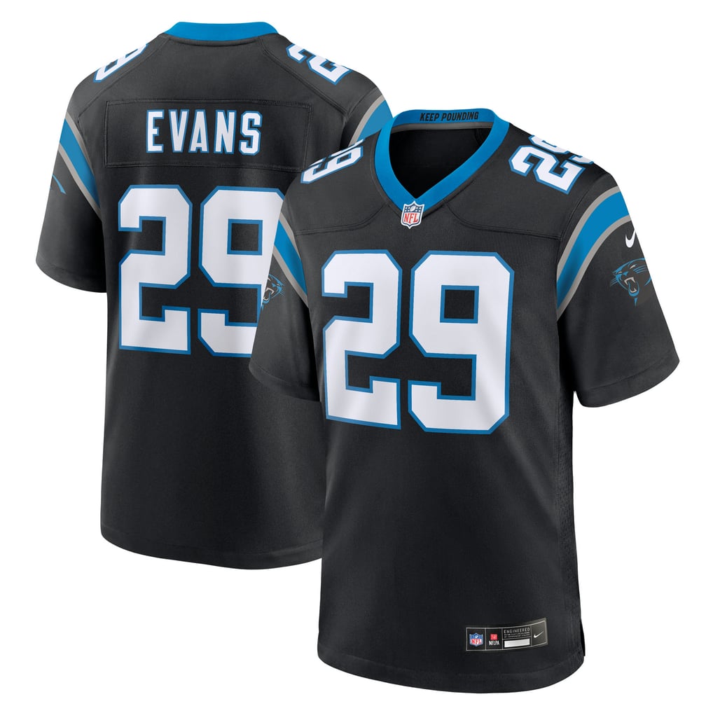 Men's Carolina Panthers Akayleb Evans Nike Black Team Game Jersey - Image 1