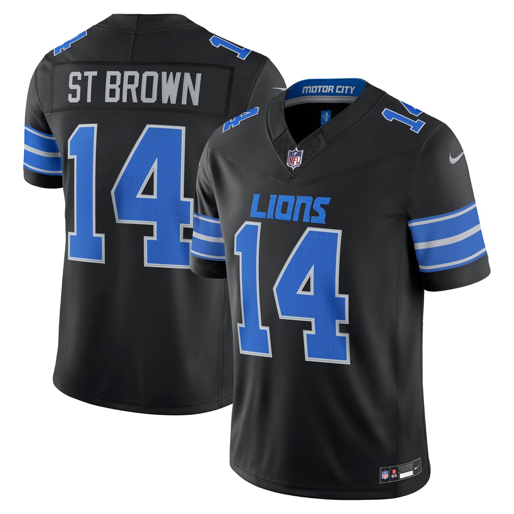 Men's Detroit Lions Amon-Ra St. Brown Nike Black Alternate Vapor F.U.S.E. Stitched Limited Jersey - Image 2