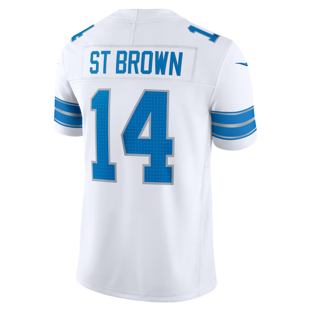 Men's Detroit Lions Amon-Ra St. Brown Nike White Vapor F.U.S.E. Stitched Limited Jersey - Image 4