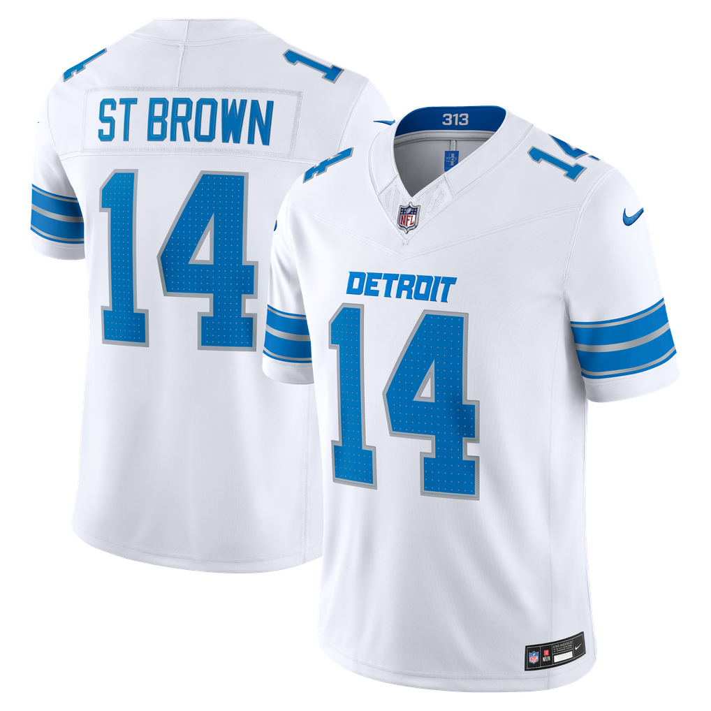 Men's Detroit Lions Amon-Ra St. Brown Nike White Vapor F.U.S.E. Stitched Limited Jersey - Image 1