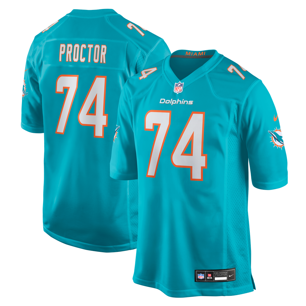 Men's Miami Dolphins Kadyn Proctor Nike Aqua Team Game Jersey - Image 2