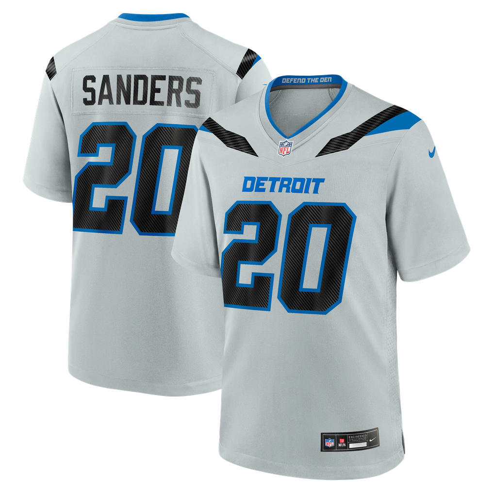Men's Detroit Lions Barry Sanders Nike Silver 2026 Rivalries Collection Game Jersey - Image 1
