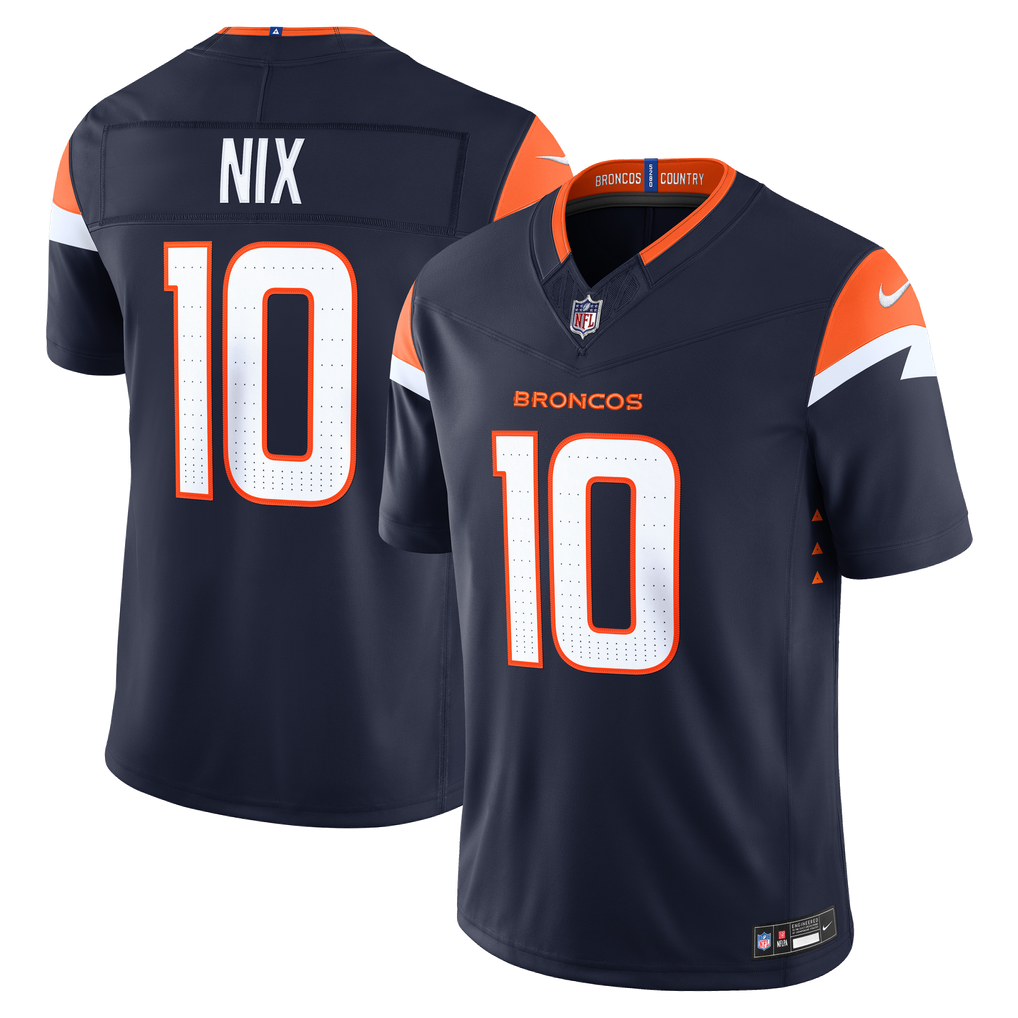 Men's Denver Broncos Bo Nix Nike Navy Alternate Vapor F.U.S.E. Stitched Limited Jersey - Image 1
