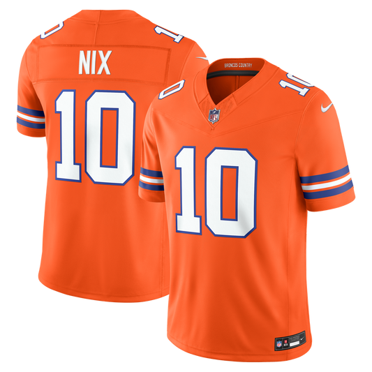 Men's Denver Broncos Bo Nix Nike Orange Alternate Mile High Collection 1977 Throwback Vapor F.U.S.E. Stitched Limited Jersey - Image 1