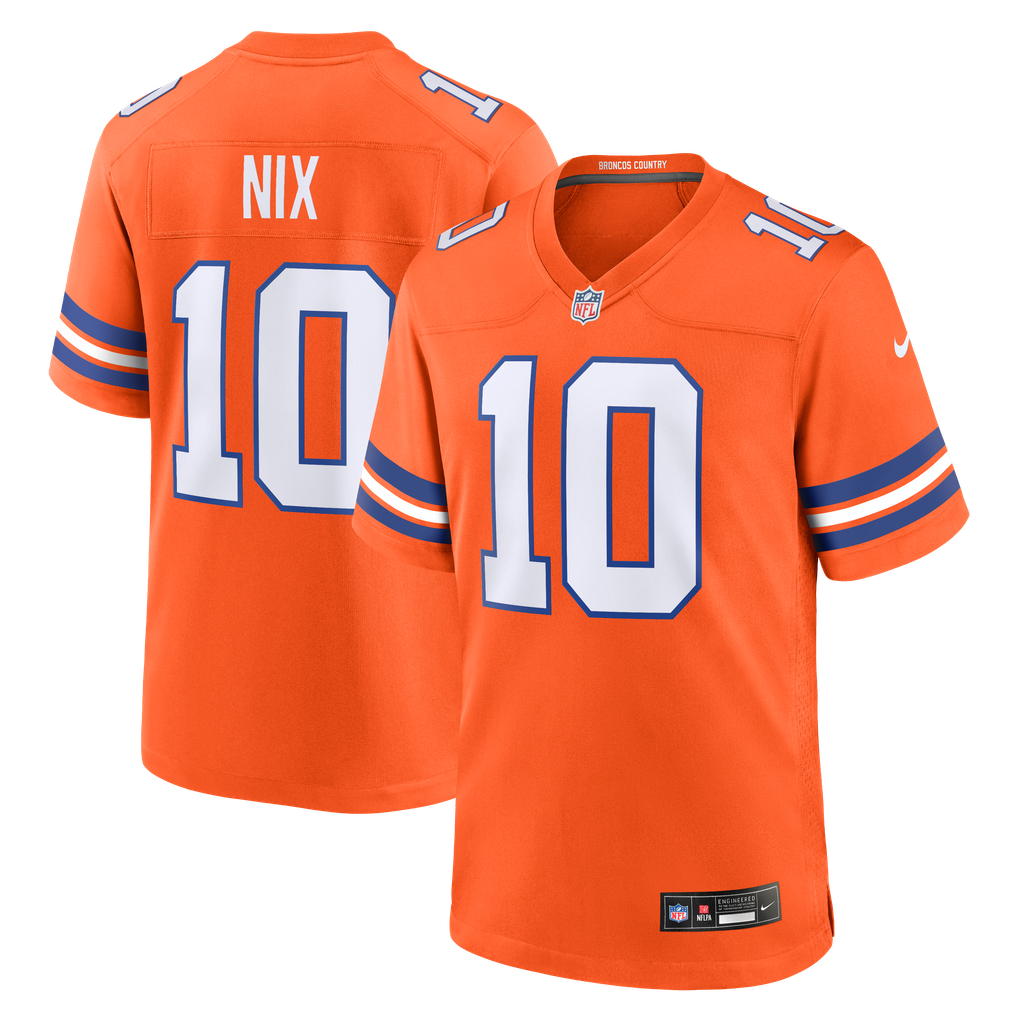 Men's Denver Broncos Bo Nix Nike Orange Mile High Collection 1977 Throwback Player Game Jersey - Image 1