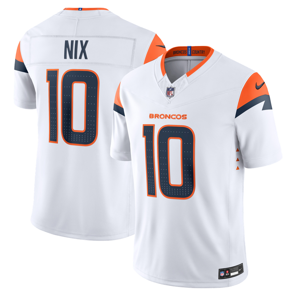 Men's Denver Broncos Bo Nix Nike White Vapor F.U.S.E. Stitched Limited Jersey - Image 2
