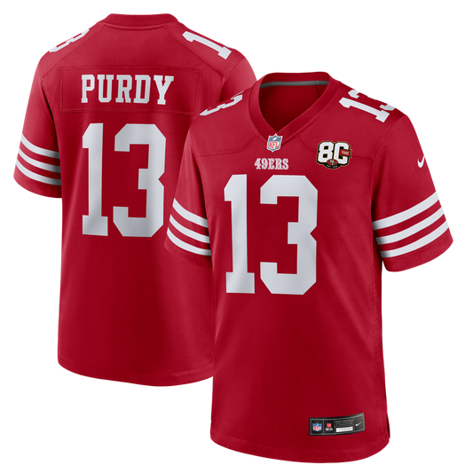 Men's San Francisco 49ers Brock Purdy Nike Scarlet 80th Anniversary Game Jersey - Image 1
