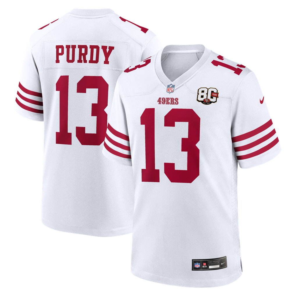 Men's San Francisco 49ers Brock Purdy Nike White 80th Anniversary Game Jersey - Image 1