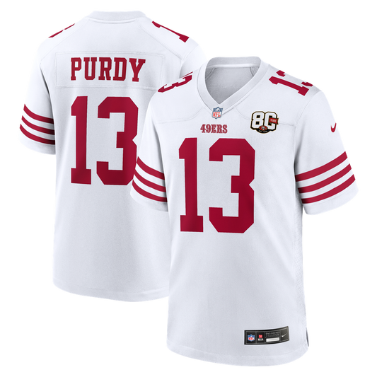 Men's San Francisco 49ers Brock Purdy Nike White 80th Anniversary Game Jersey - Image 1