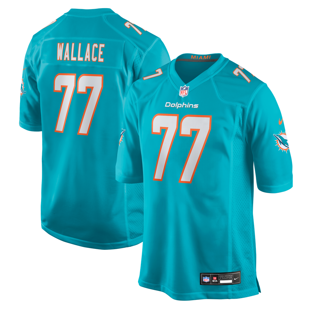 Men's Miami Dolphins Caedan Wallace Nike Aqua Team Game Jersey - Image 2
