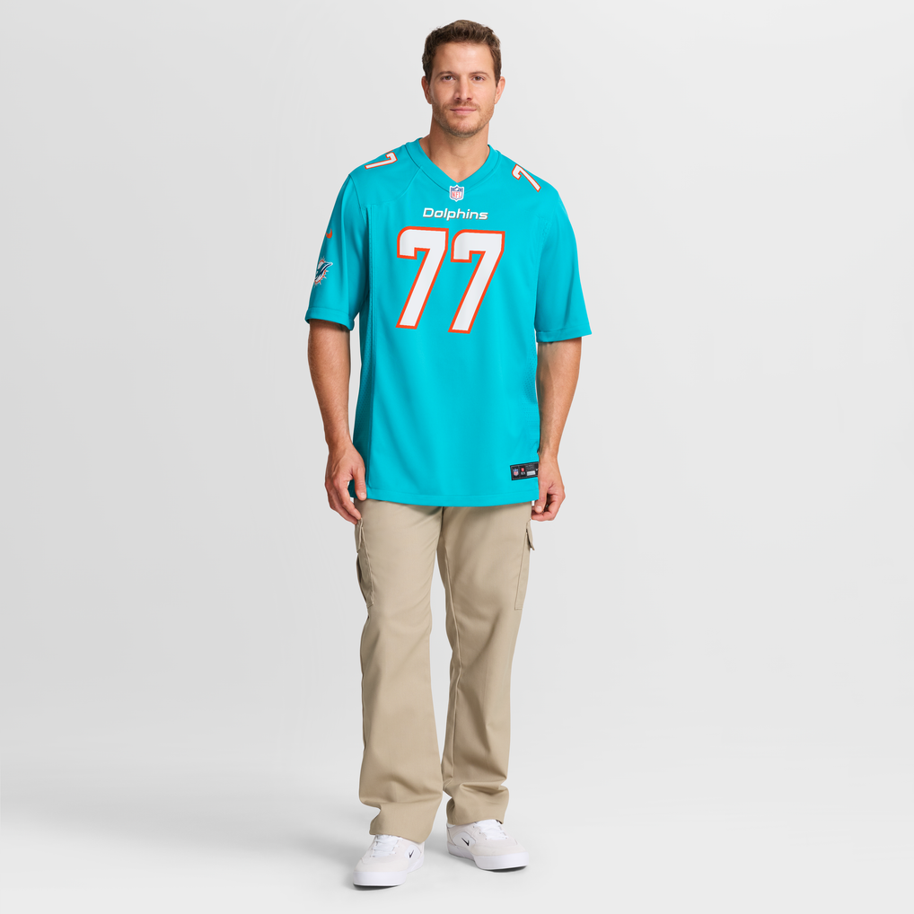 Men's Miami Dolphins Caedan Wallace Nike Aqua Team Game Jersey - Image 3