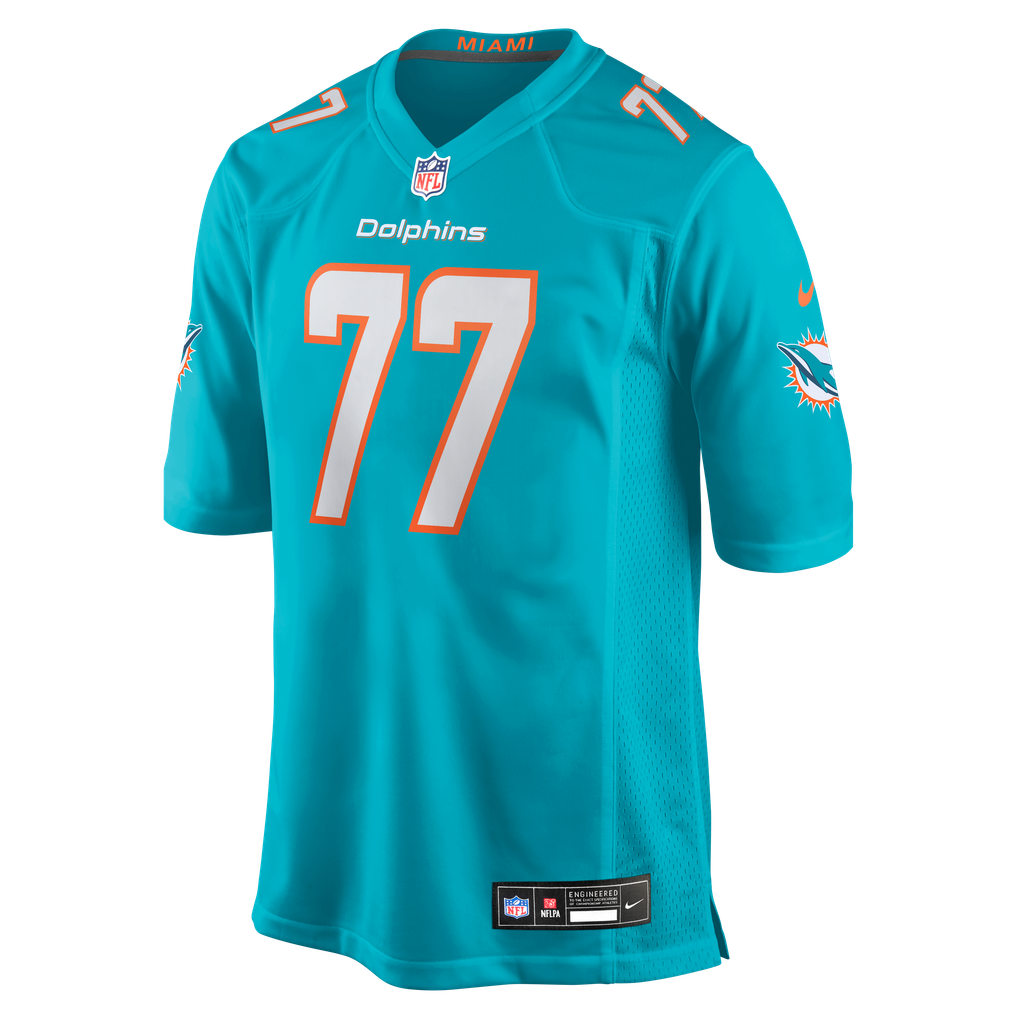 Men's Miami Dolphins Caedan Wallace Nike Aqua Team Game Jersey - Image 5