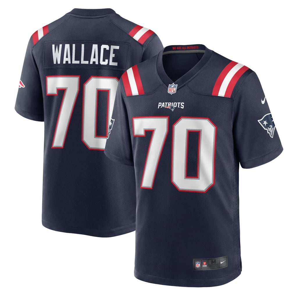 Men's New England Patriots Caedan Wallace Nike  Navy  Game Jersey - Image 2