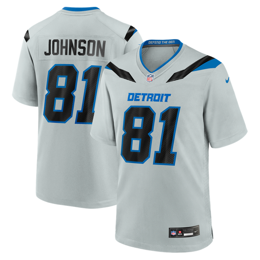 Men's Detroit Lions Calvin Johnson Nike Silver 2026 Rivalries Collection Game Jersey - Image 1