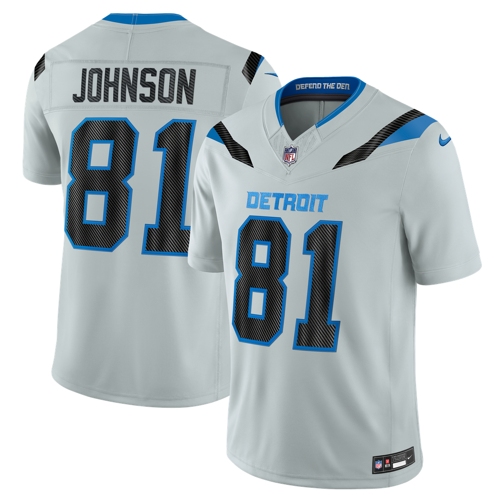 Men's Detroit Lions Calvin Johnson Nike Silver 2026 Rivalries Collection Stitched Limited Jersey - Image 1