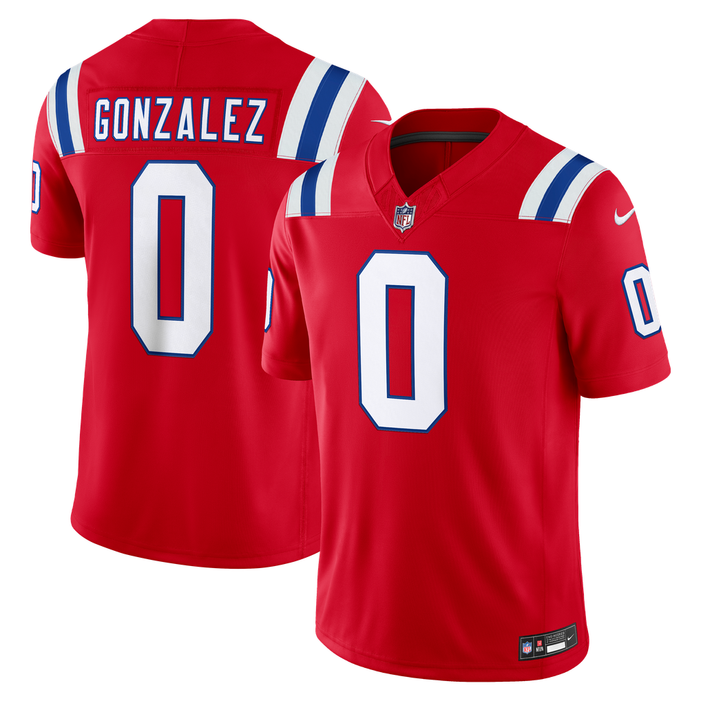 Men's New England Patriots Christian Gonzalez Nike Red Alternate Vapor F.U.S.E. Stitched Limited Jersey - Image 1