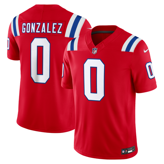 Men's New England Patriots Christian Gonzalez Nike Red Alternate Vapor F.U.S.E. Stitched Limited Jersey - Image 1