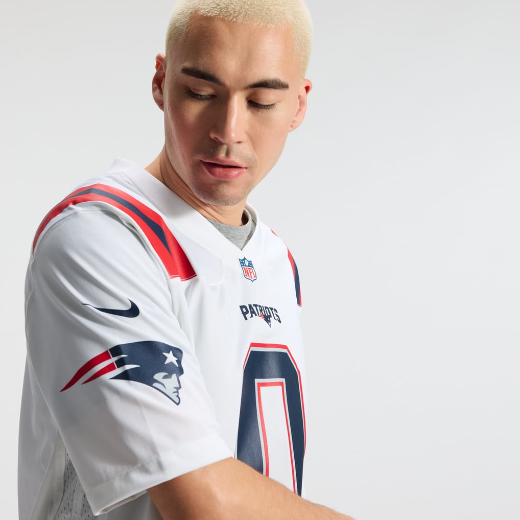 Men's New England Patriots Christian Gonzalez Nike White Game Jersey - Image 11