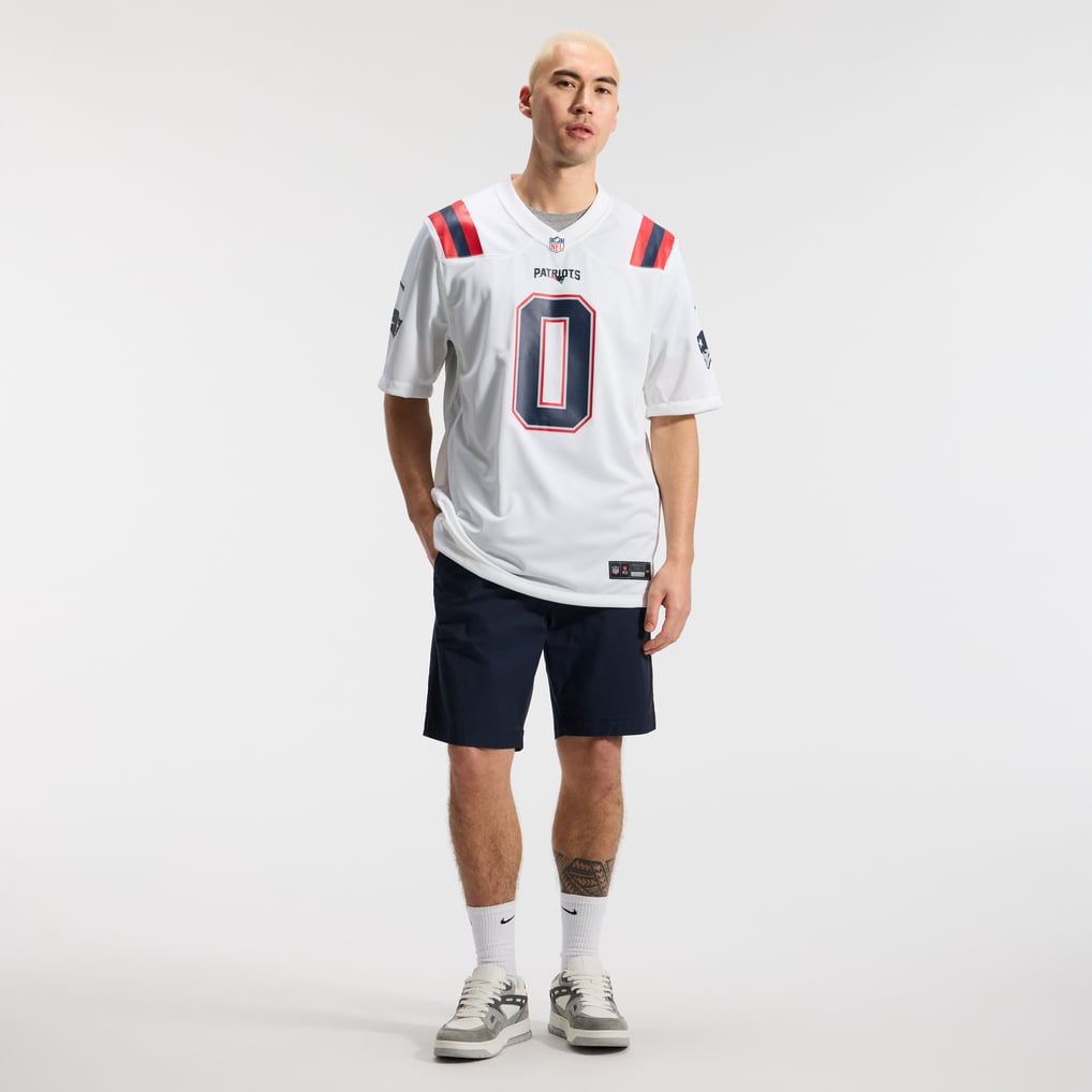 Men's New England Patriots Christian Gonzalez Nike White Game Jersey - Image 5